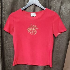 Massconi Acetate Red Graphic Women's Top